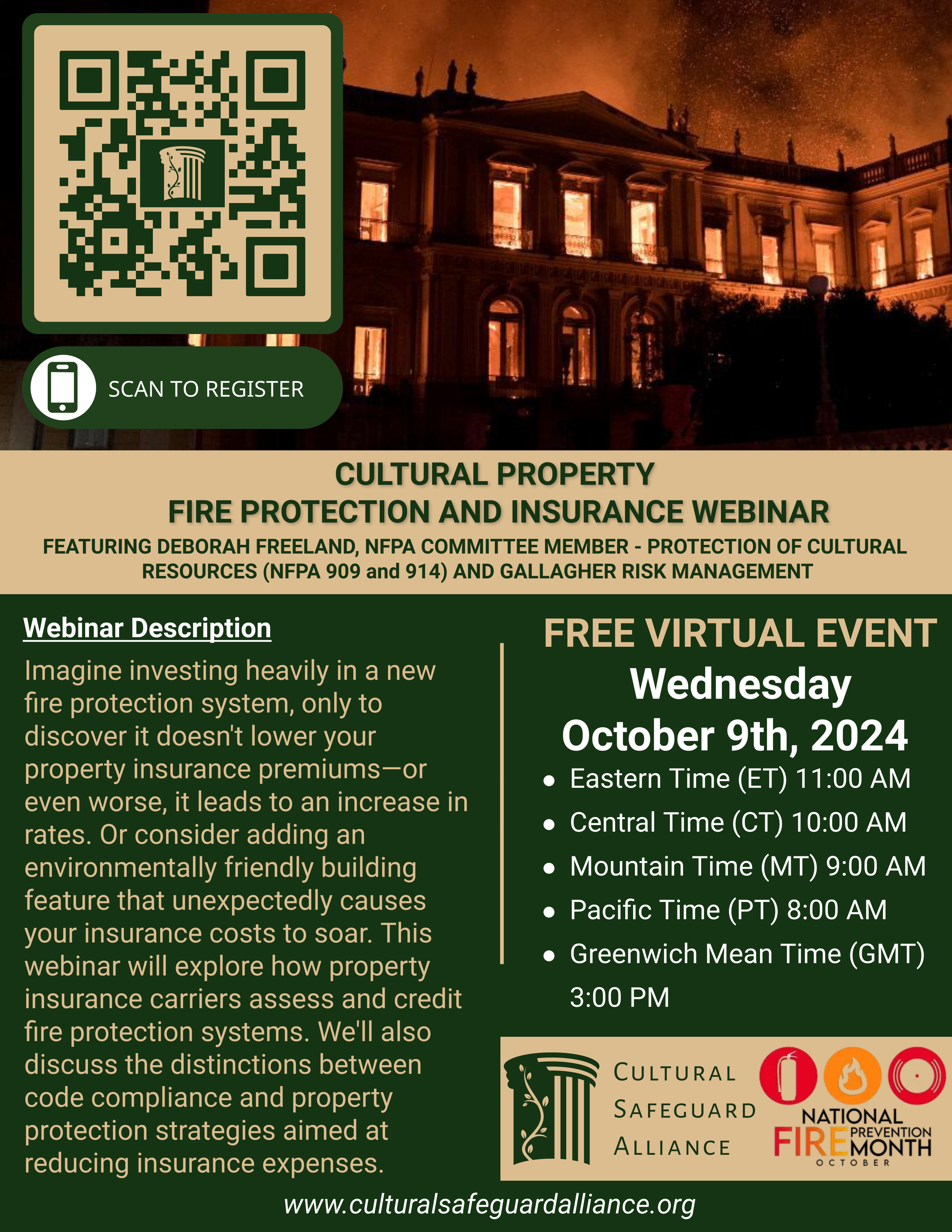 Cultural Property - Fire Protection and Insurance Webinar Flyer