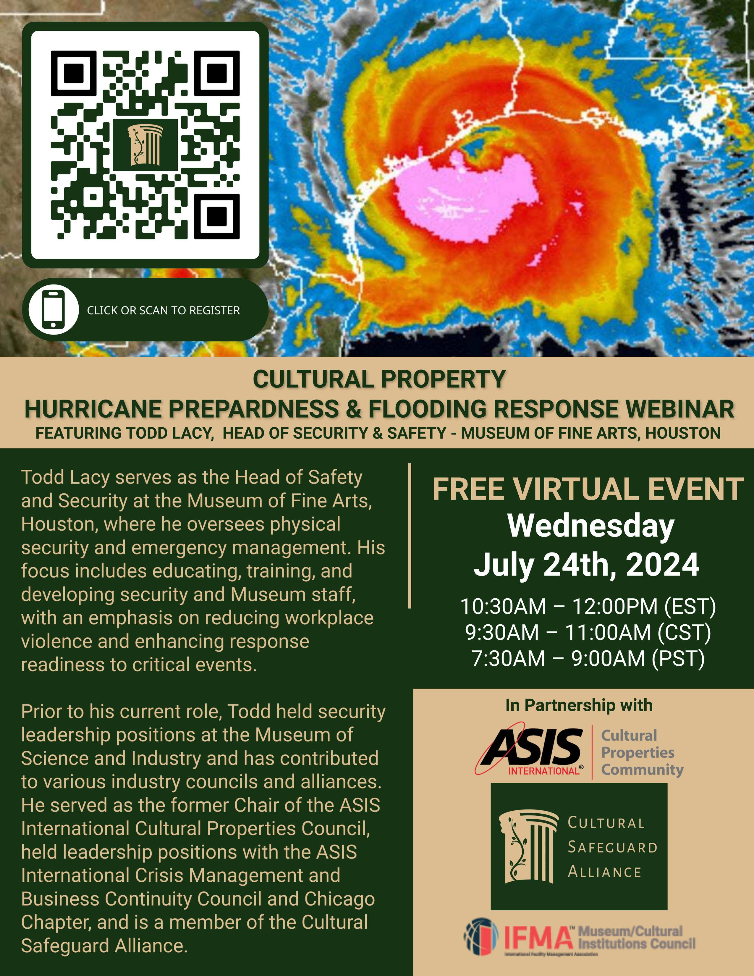 Cultural Property - Hurricane Preparedness & Flooding Response Webinar Flyer